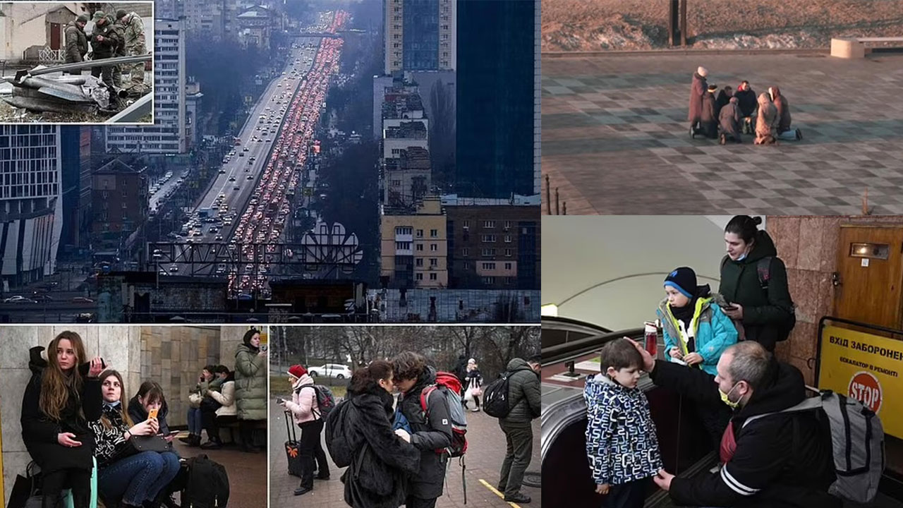 IMAGINI DUREROASE. Disperarea a cuprins locuitorii Kiev-ului, oamenii s-au adăpostit în staţiile de metrou, alţii se roagă în stradă. Sirenele au răsunat pe străzi - VIDEO