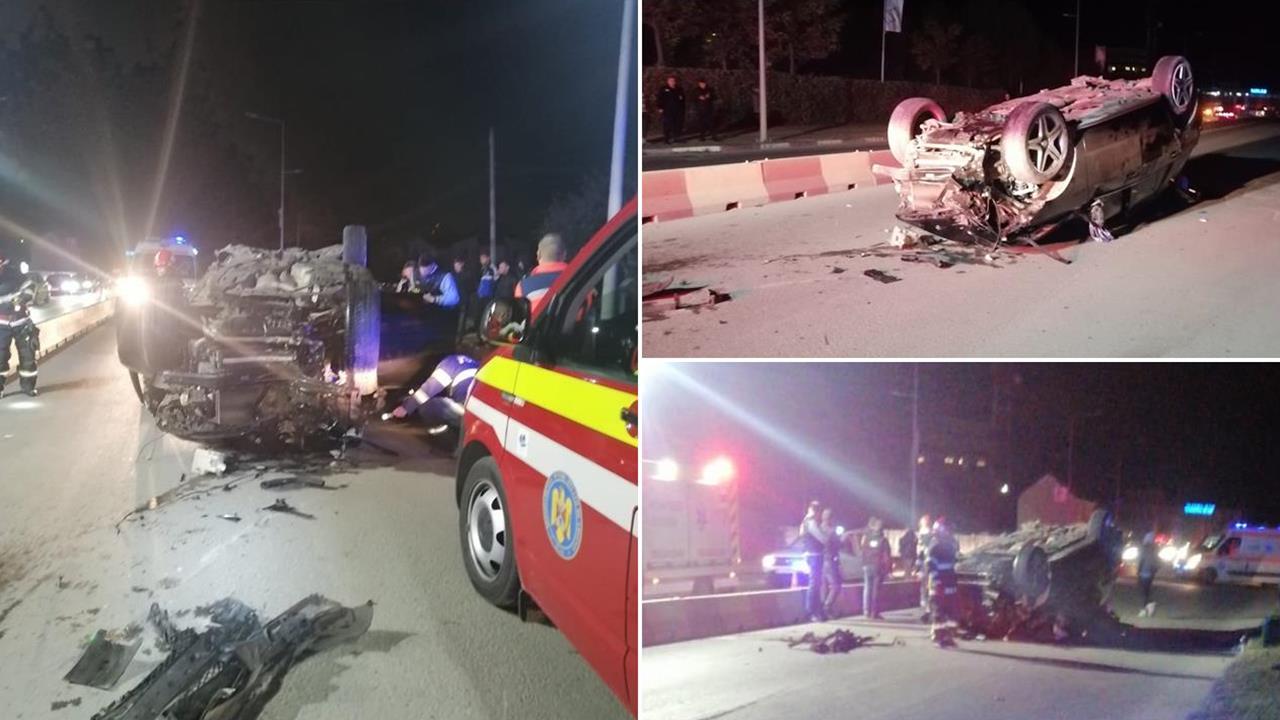O mașină s-a răsturnat în zona Hanul Piraților. GALERIE FOTO
