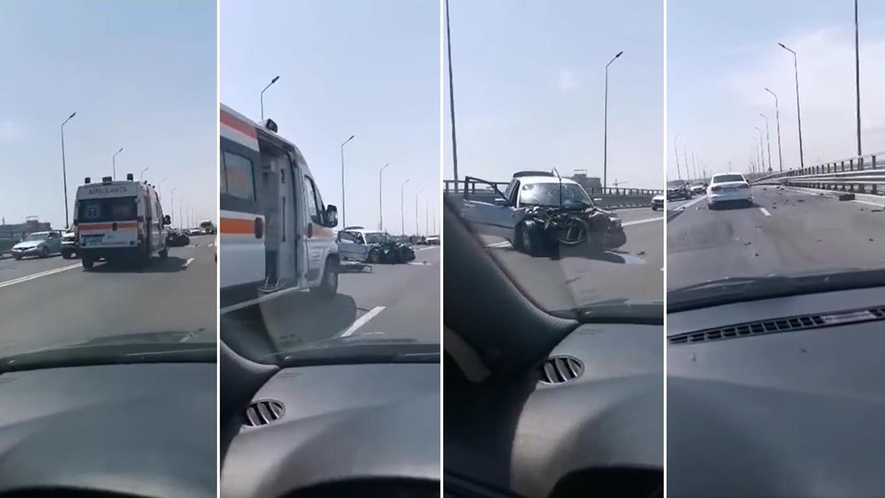 MANGALIA. Imagini de la accidentul de pe podul spre 2 Mai. Un bărbat se află în stare gravă
